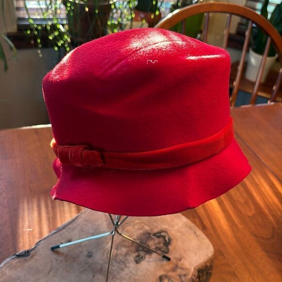 Scala Red Hat Society Red Wool Hat with Velour Bow Detail - Picture 1 of 6